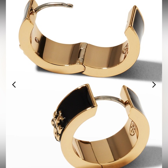 Tory Burch Hoop KIRA HUGGIE EARRINGS black and gold - Picture 4 of 11